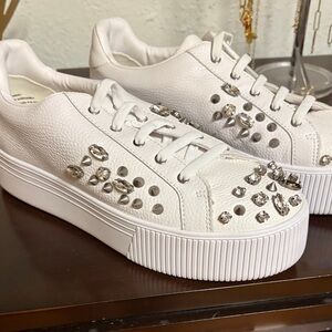 Karl Lagerfeld White Crystal Embellished Sneakers